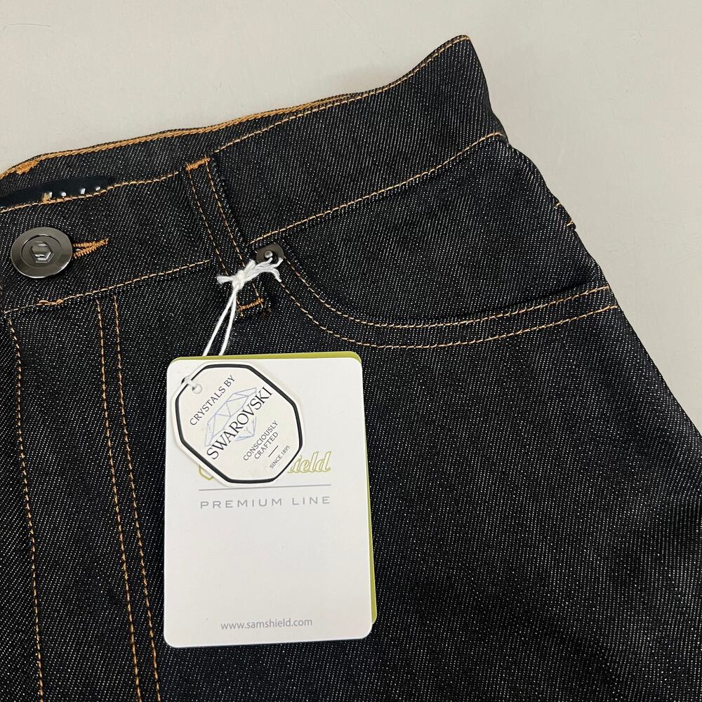 SAMSHIELD Swarovski Crystal Engraved Jeans Women Sz US 26, UK 8, 36 Black Denim - Picture 3 of 11